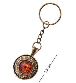 AM-3603 Брелок «Жетон Череп» (латунь, янтарь)