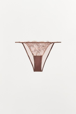 ZARA КРУЖЕВНЫЕ ТРУСЫ С ВЫШИВКОЙ В ВИДЕ ЦВЕТОВ, РЫЖЕВАТО-КОРИЧНЕВЫЙ
