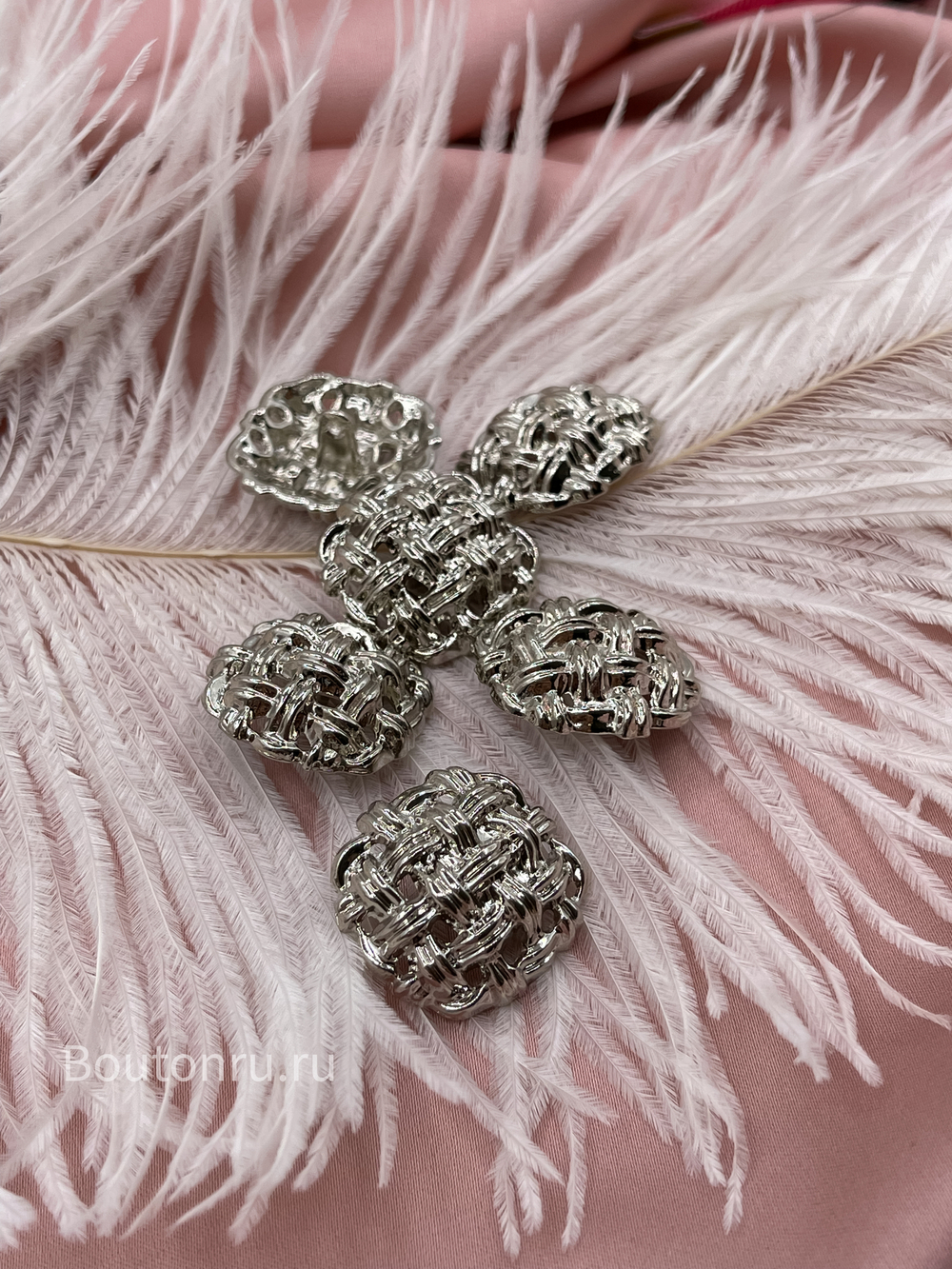 Пуговицы квадратные в серебристом металле с плетением сетка