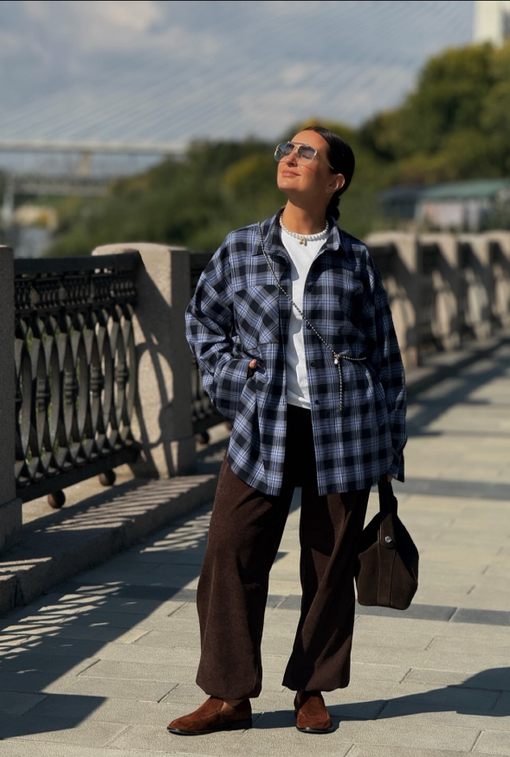 Рубашка в клетку синяя