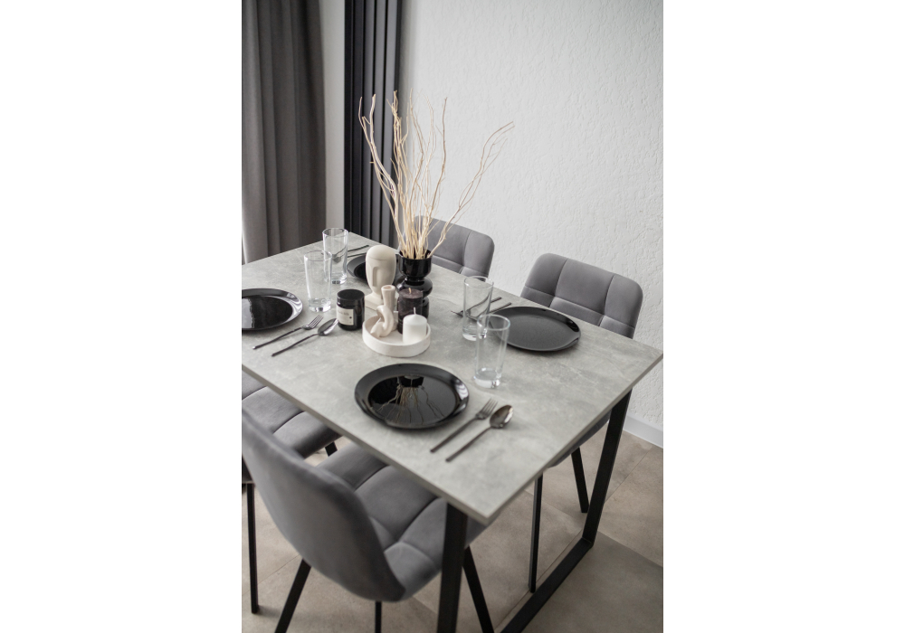 Стол деревянный Woodville Лиман 117 х 77 бетон светлый, черный матовый, ножки черные