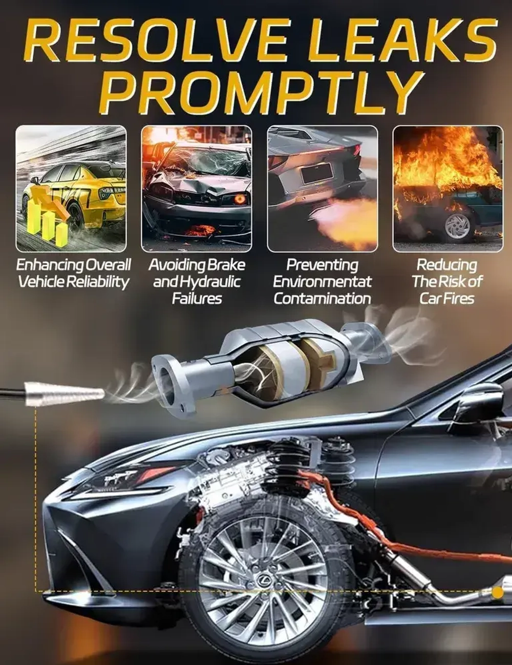 Детектор утечек дыма автомобильный, Локатор утечек масла EVAP, Жёлтый