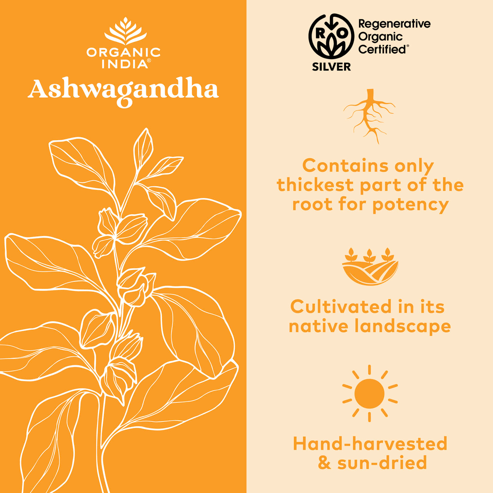 Organic India, ашваганда, 180 вегетарианских капсул (400 мг в 1 капсуле)