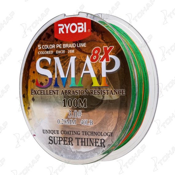 Шнур SMAP PE8X-100M 3.0# Multi Colour 0,285мм Ryobi