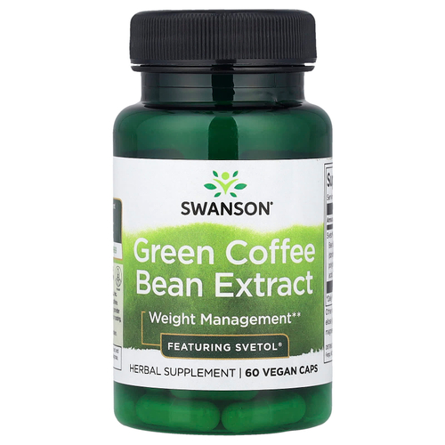 Swanson, экстракт зерен зеленого кофе, 60 веганских капсул (200 мг в 1 капсуле)