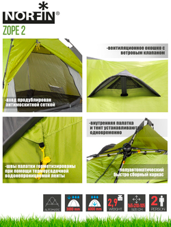 Палатка автоматическая 2-х местная Norfin ZOPE 2 NF