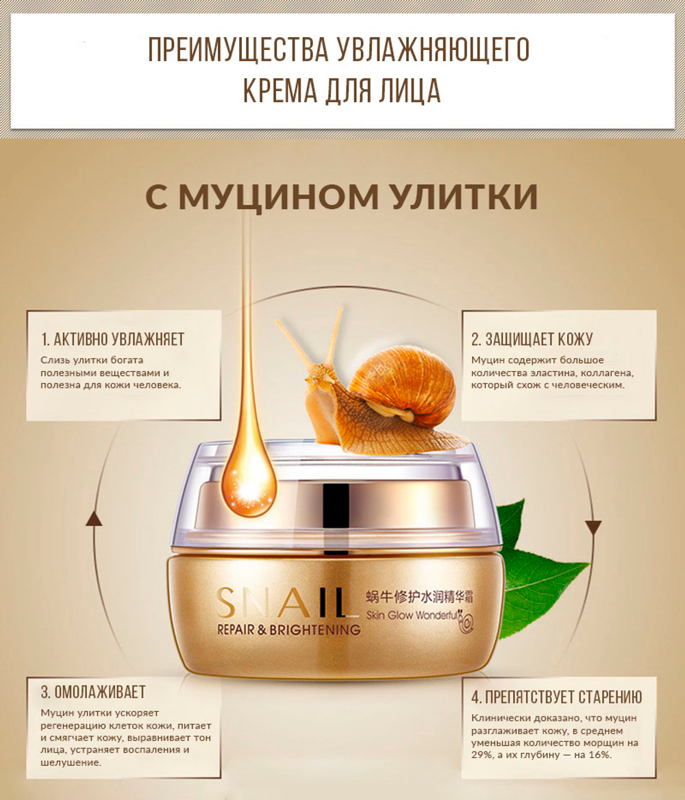 Крем для лица BioAqua Snail с муцином улитки, 50 г