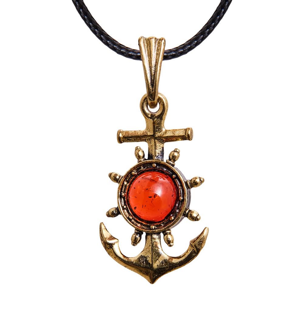 AM-1230 Подвеска «Якорь» (латунь, янтарь)