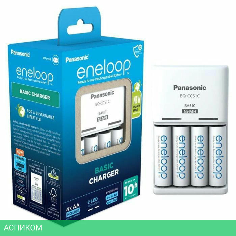Аккумулятор с зарядным устройством Panasonic Eneloop BQ-CC51/4xBK-3MCCE Basic Charger (K-KJ51MCD40E)
