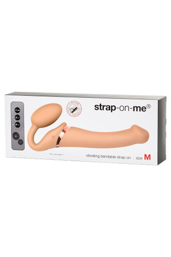 Безремневой страпон Strap-on-me с вибрацией, с 3-мя моторами, телесный, M