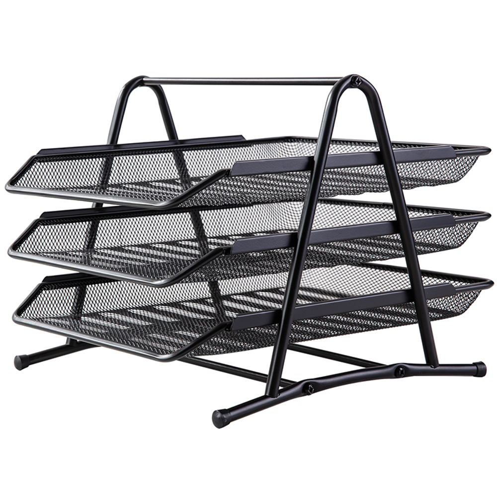 Лоток горизонтальный DELI на 3 отделения, металлический черный