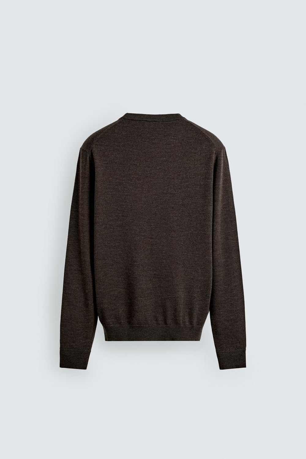 ZARA ШЕРСТЯНОЙ СВИТЕР КЛАССИЧЕСКОГО КРОЯ, КОРИЧНЕВЫЙ МЕЛАНЖ