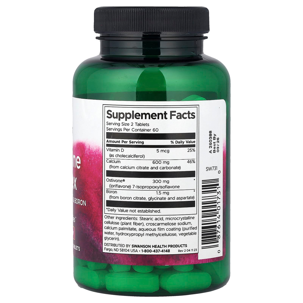 Swanson, Комплекс иприфлавона с витамином D, кальцием и бором, 120 таблеток