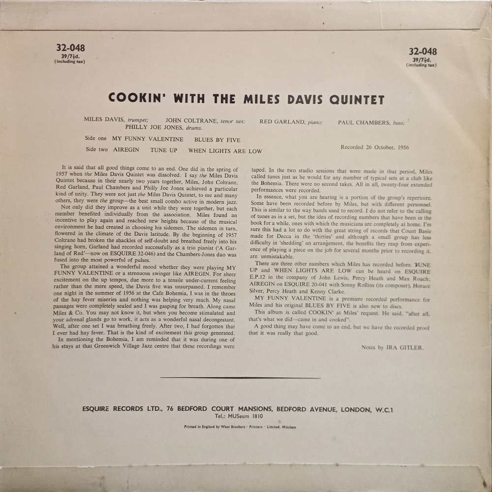 The Miles Davis Quintet / Cookin' With The Miles Davis Quintet (LP)