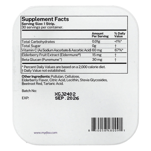 Diso, витамин C, бузина, 30 полосок для полости рта