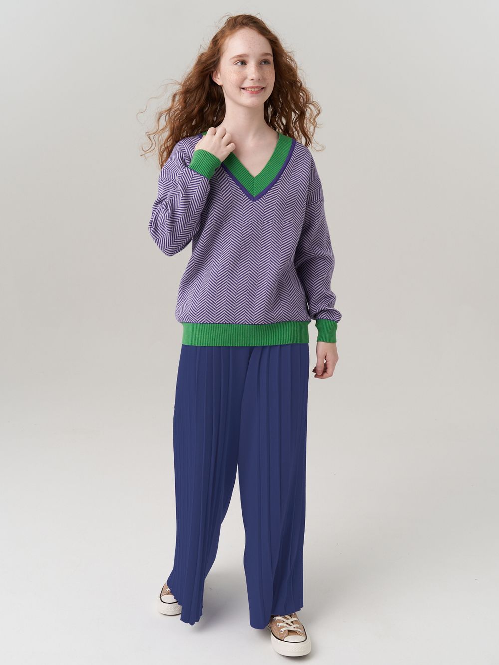 Школьные широкие брюки для девочки AT726-2 сапфировый