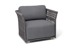 "Лугано" кресло плетеное из роупа, каркас алюминий темно-серый (RAL7024) муар, роуп темно-серый круглый, ткань темно-серая YB25-0027