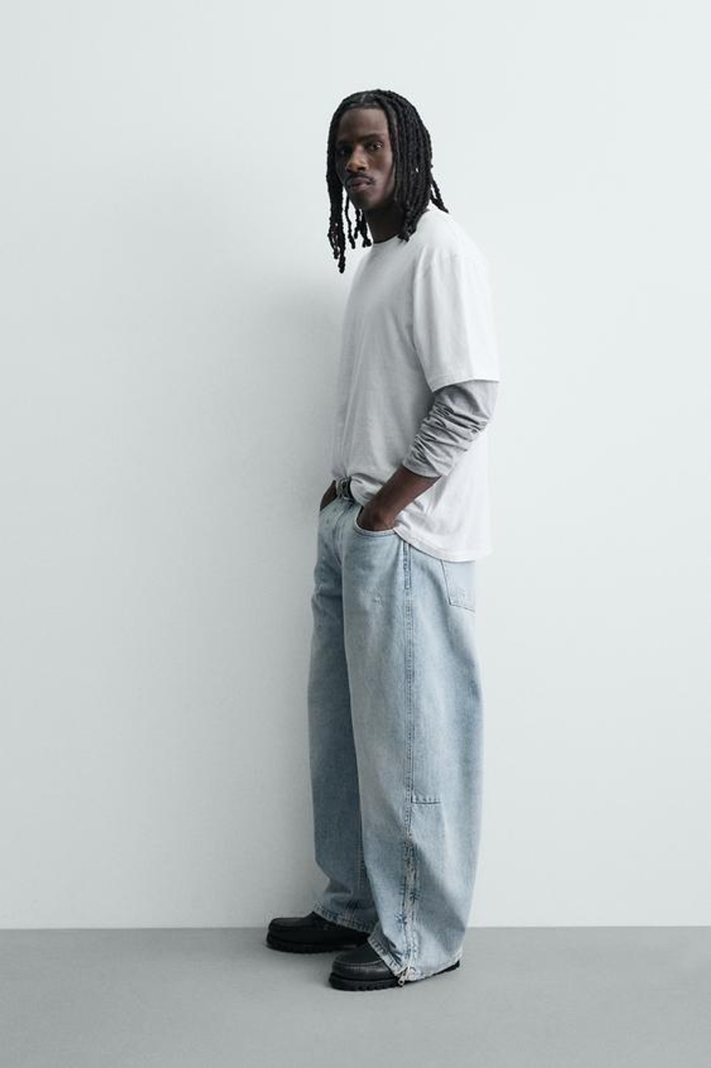 ZARA ДЖИНСЫ BALLOON FIT НА МОЛНИИ, ЗЕЛЕНОВАТО-СИНИЙ