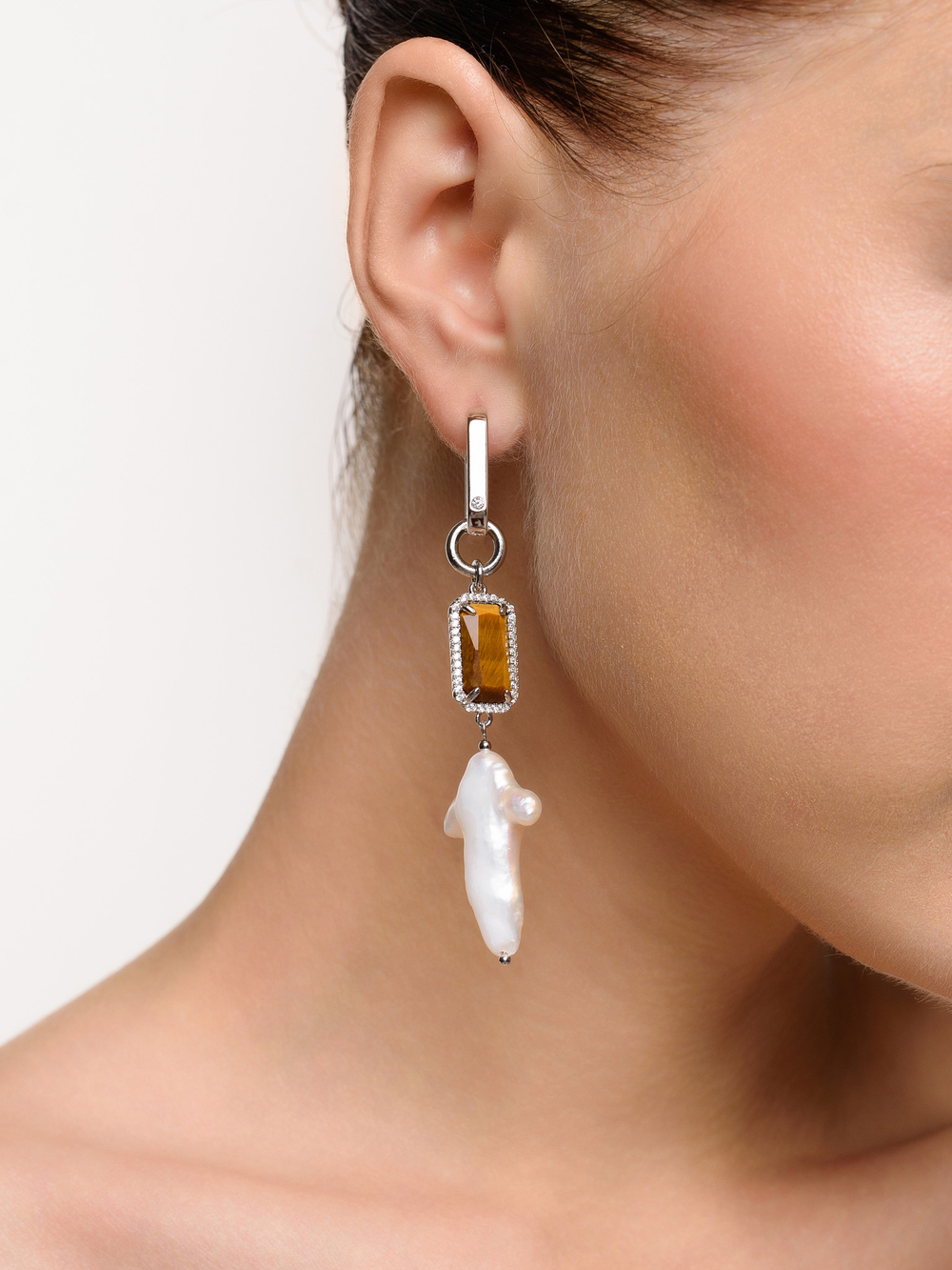 Серьги "Tiger' pearl cross" Silver