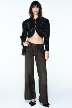 ZARA КУРТКА С ОБЪЕМНЫМИ РУКАВАМИ И ПАЙЕТКАМИ, ЧЕРНЫЙ