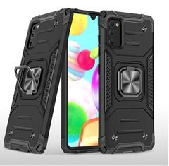 Противоударный чехол для Samsung Galaxy A03s A037 черный с пластиной для магнитного автодержателя и кольцом подставкой / чехол накладка для телефона Самсунг Галакси А03с А037 трансформируется в подставку / чехол с держателем на палец