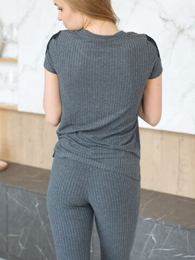 Женский домашний комплект с кружевным декором (Размер: XXL) (Цвет: серый)