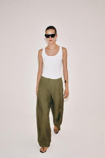 ZARA СТРУЯЩИЕСЯ БРЮКИ — ZW COLLECTION, ТЕМНО-ОЛИВКОВЫЙ