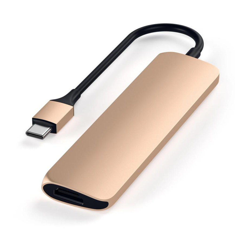 USB-Хаб Satechi Slim Multiport V2 (USB-C) (ST-SCMA2) Подключение: встроенный кабель USB-C. Порты: USB-C (PD 60 Вт), 2 USB-A 3.2 Gen 1, microSD UHS-I, SD UHS-I, HDMI (до 4K 60 Гц)