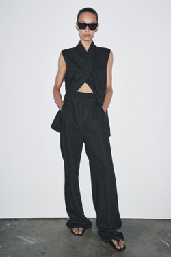 ZARA БРЮКИ ИЗ СМЕСОВОГО ЛЬНА С ПРЯЖКОЙ — ZW COLLECTION, ЧЕРНЫЙ