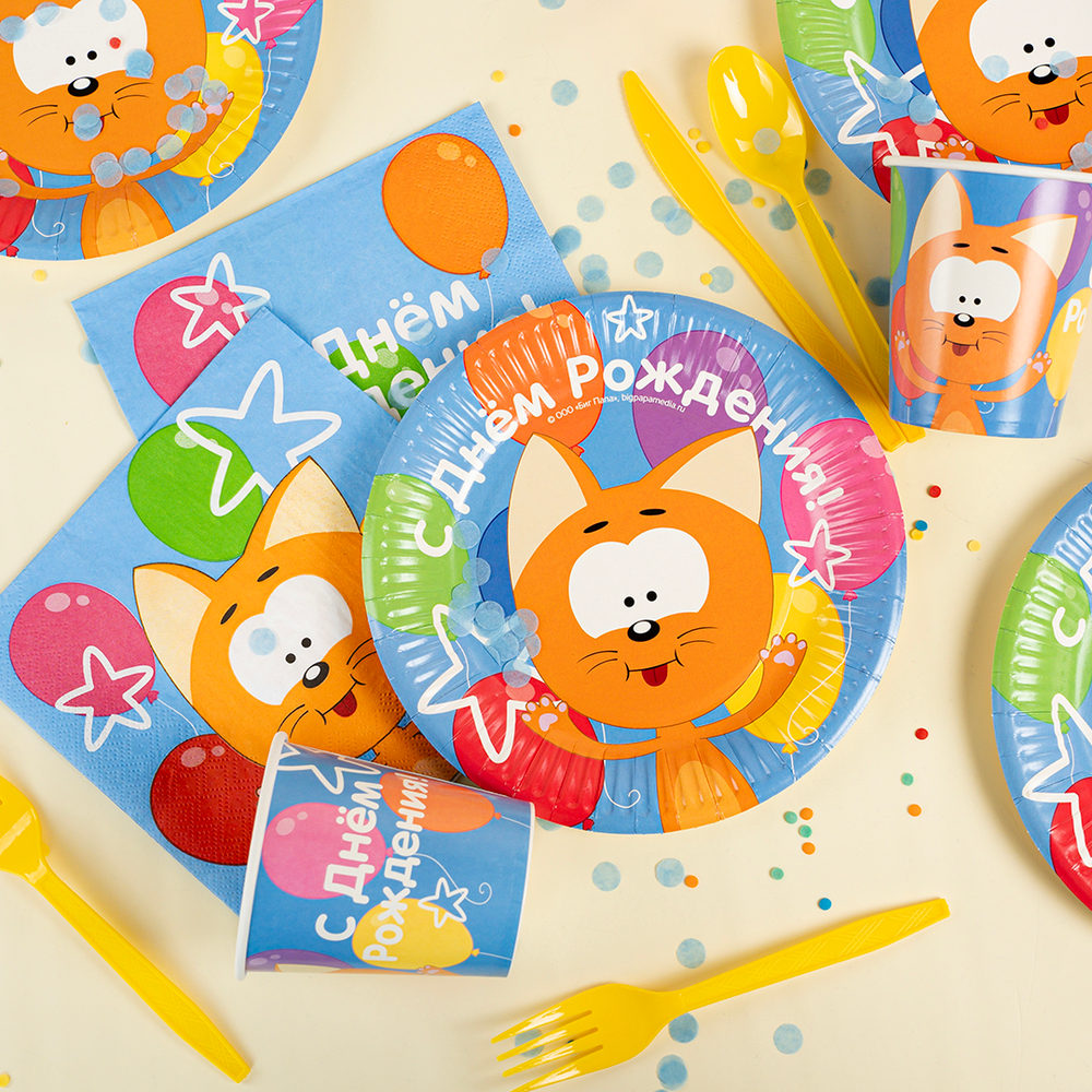 Стаканы бумажные «Котенок Котэ, С Днем Рождения!», 250 мл, 6 шт