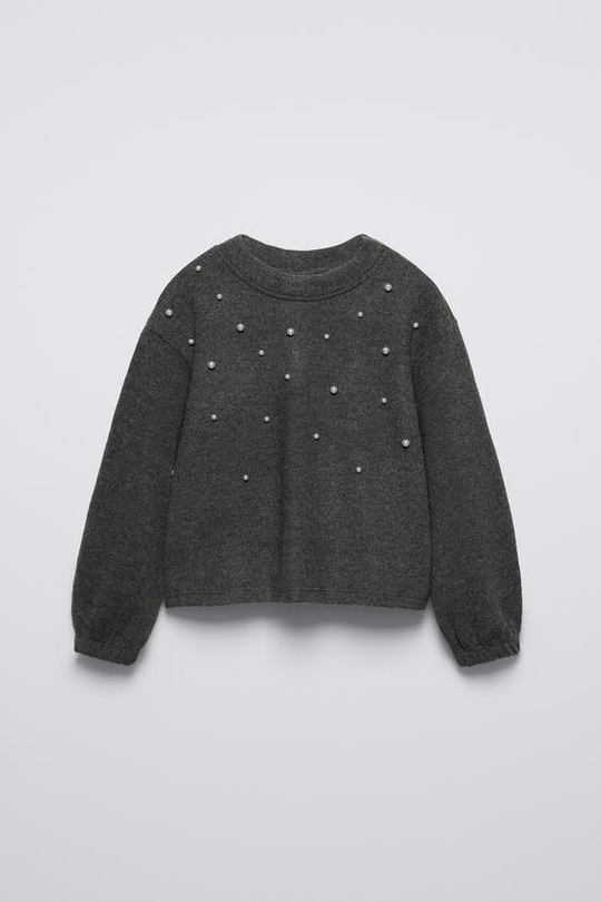 ZARA ЛОНГСЛИВ SOFT TOUCH С БУСИНАМИ, АНТРАЦИТОВО-СЕРЫЙ