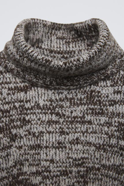 ZARA ТРИКОТАЖНОЕ ПОНЧО С МЕЛАНЖЕВЫМ УЗОРОМ, КОРИЧНЕВЫЙ С МЕЛАНЖЕВЫМ ЭФФЕКТОМ