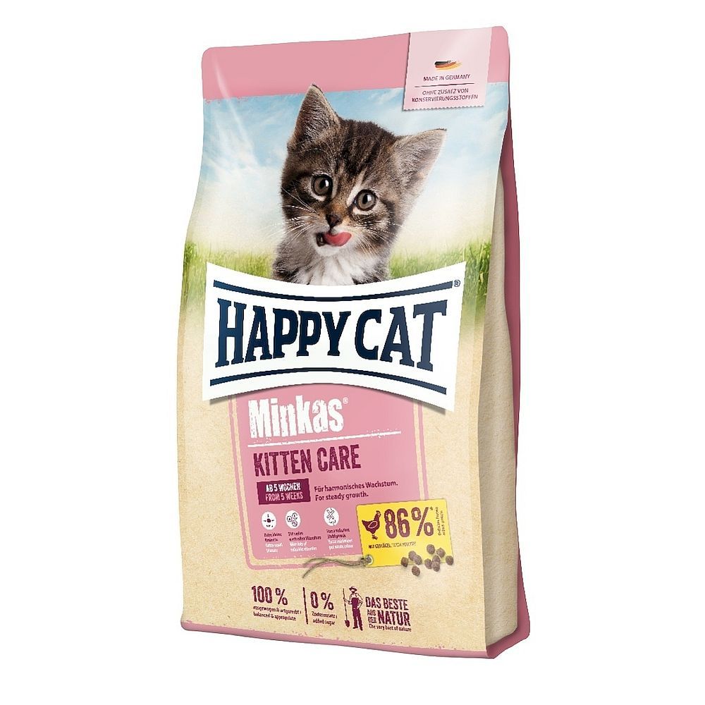 Сухой корм Happy Cat Minkas Kitten Care Geflügel для котят с 5 недель до 6 месяцев с птицей, пакет 1,5 кг