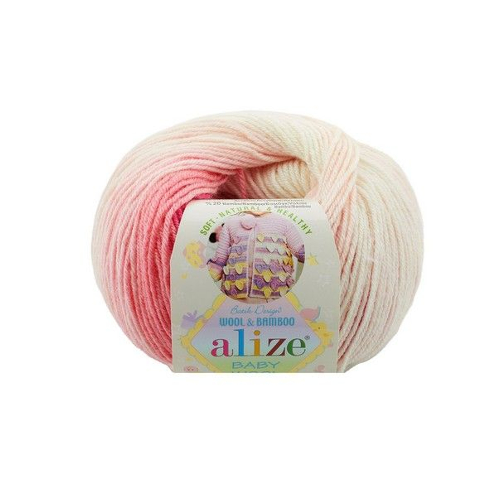 Беби Вул батик (Baby Wool batik) пряжа Alize 40%шерсть 20%бамбук 40%акрил 10х50г/175м 2164 белый-малиновый