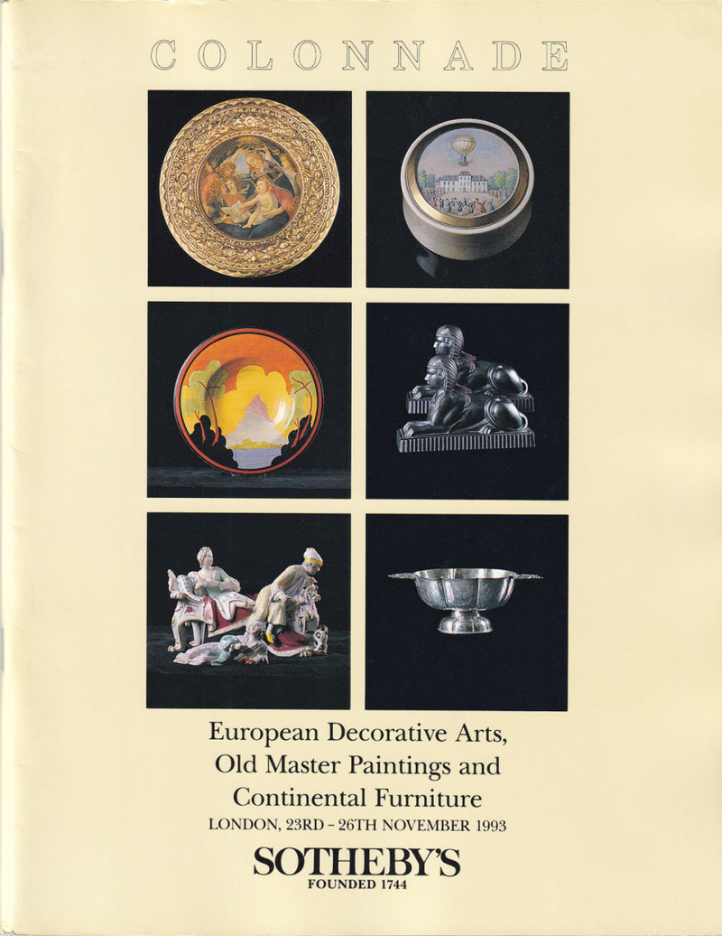Каталог аукциона Sotheby's, Лондон, Европейское декоративное искусство, живопись старых мастеров и мебель континентальной Европы от 23-26 ноября 1993 года