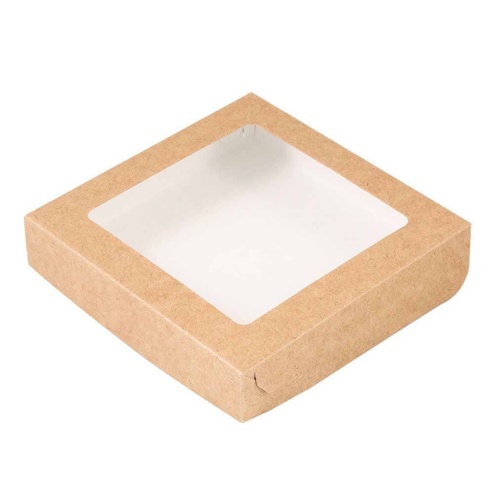 Коробка для печенья 15*15*3 см, крафт с окном