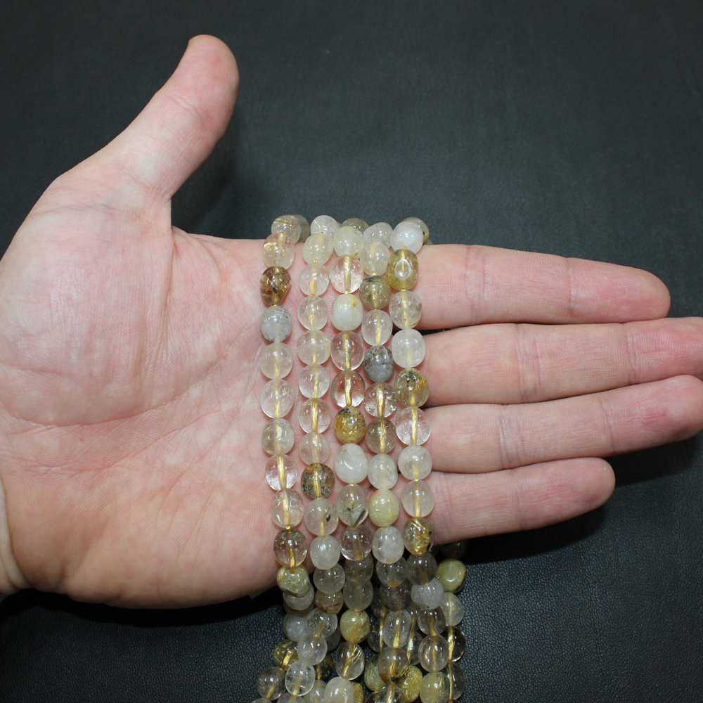 Кварц рутиловый золотой галтовка бусины 8-9мм