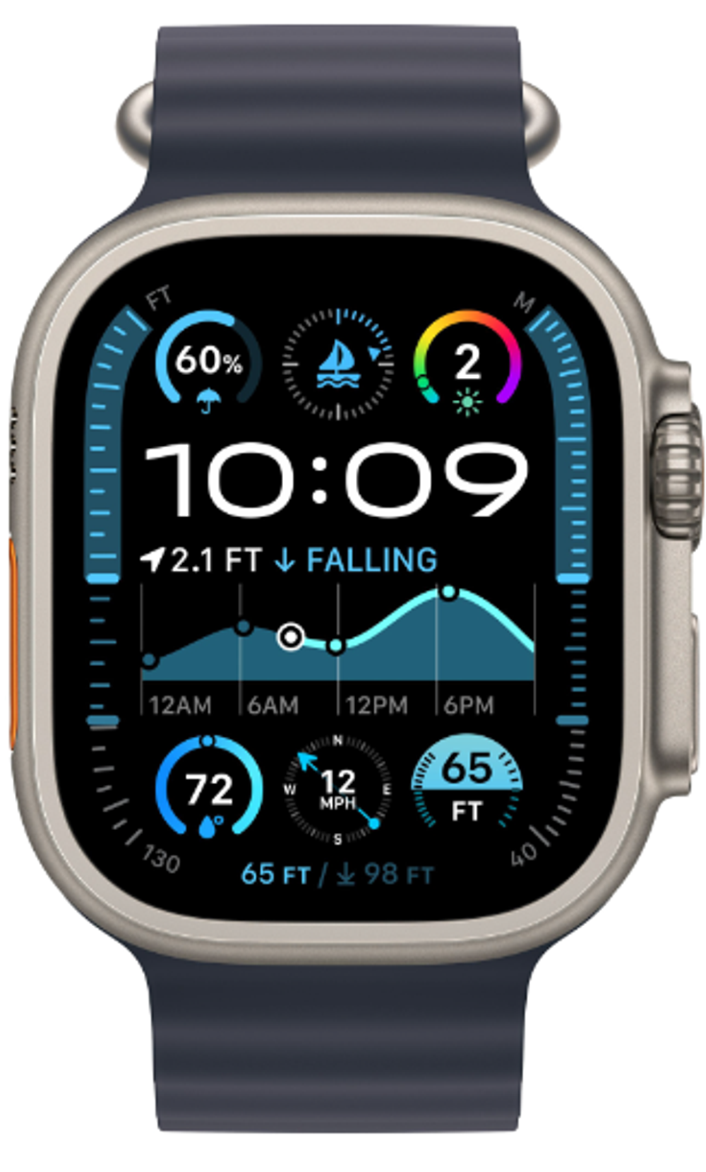 Apple Watch Ultra 2 (2024) 49mm Natural Titanium Case with Navy Ocean Band (One Size)