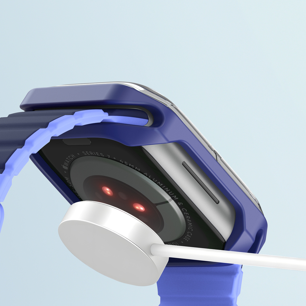 Чехол-бампер с синими вставками от Dux Ducis для часов Apple Watch 45мм на модели 7, 8 и 9 серии, серия Tamo Series Case