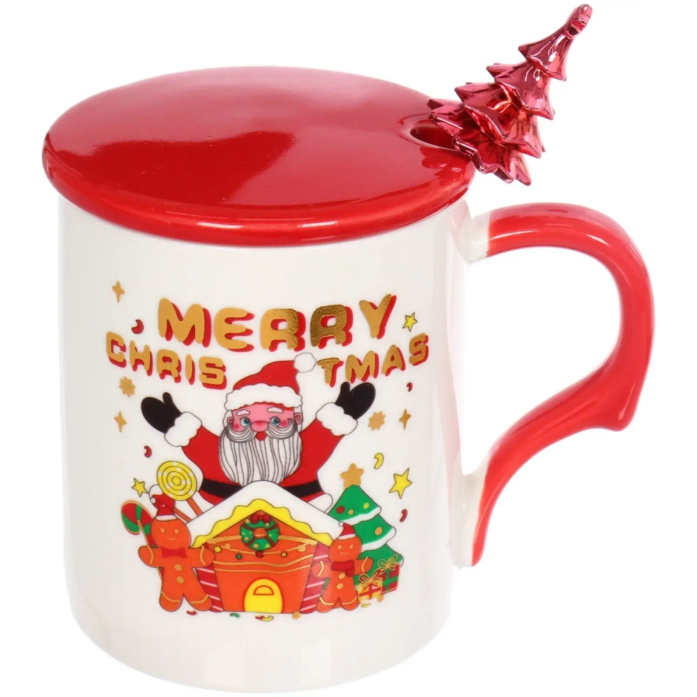 Кружка керамическая 450мл «Новогодние чудеса» с крышкой и ложкой