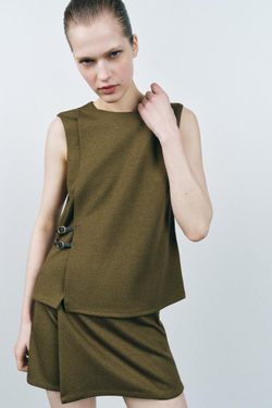 ZARA ТОП ВНАХЛЕСТ ИЗ ТВИЛА С ПРЯЖКАМИ, МЯГКИЙ ЗЕЛЕНЫЙ