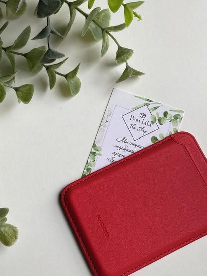 Кожаный чехол - бумажник K-DOO LEATHER WALLET MagSafe красный