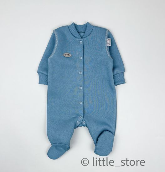 Комбинезон из футера с начесом "Смайлики" Индиго, с закрытыми ножками