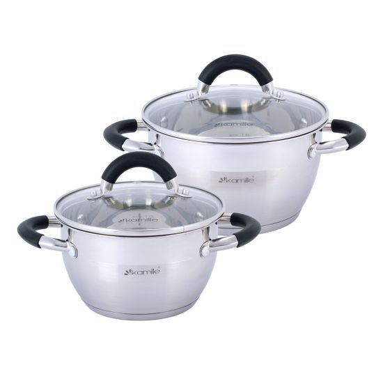 Набор кастрюль 4 предмета из нержавеющей стали Kamille KM-5753 (1,8 л; 2,5 л) с силиконовыми вставками на ручках