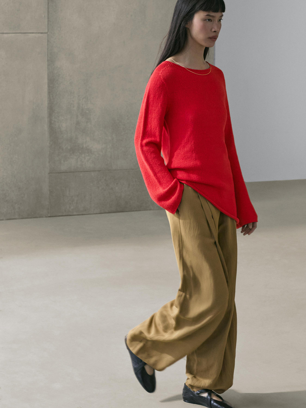 Massimo Dutti Трикотажный свитер асимметричного кроя, красный