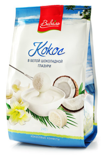 ВИВАЛЬ Кокоc в белой шоколадной глазури 240г
