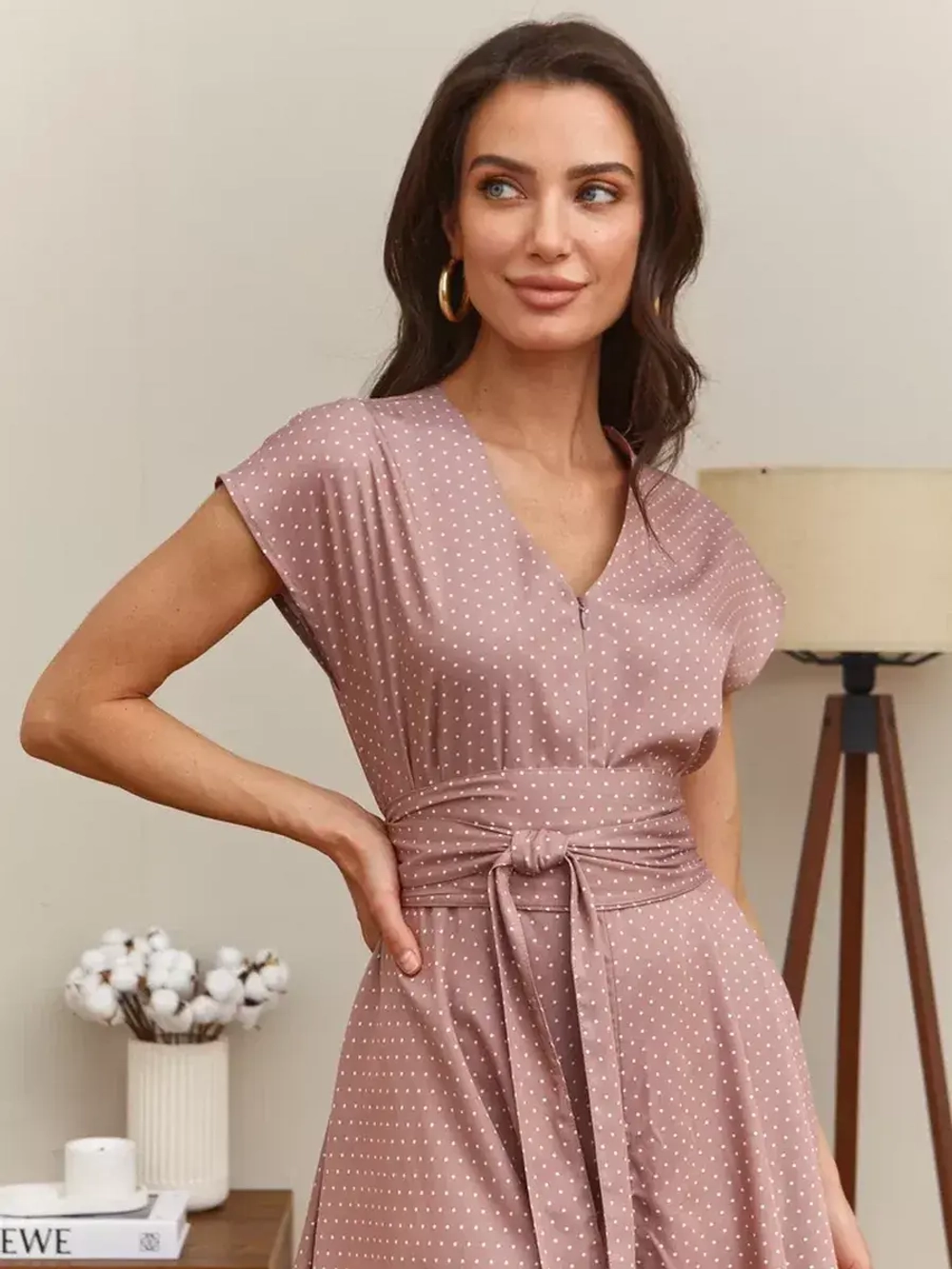 Комбинезон летний с шортами в горошек