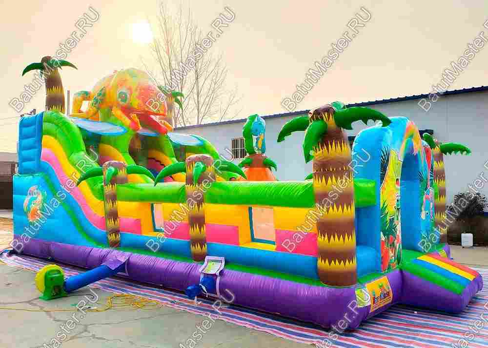 Коммерческий надувной батут "Хамелеон и динозавры" 9х5х5 м