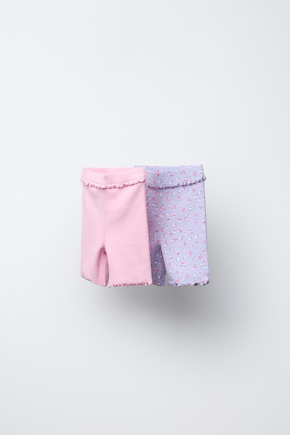 ZARA НАБОР ИЗ 2 ЛЕГИНСОВ-ВЕЛОСИПЕДОК В РУБЧИК С ЦВЕТОЧНЫМ ПРИНТОМ, ЦВЕТ МАЛЬВЫ