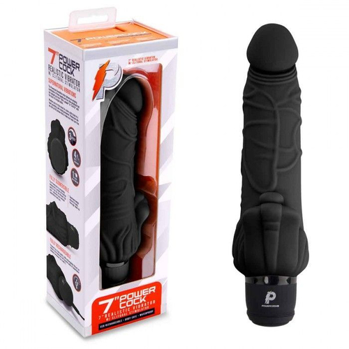 Черный вибратор-реалистик с клиторальными лепестками 7" Realistic Vibrator - 21,5 см.